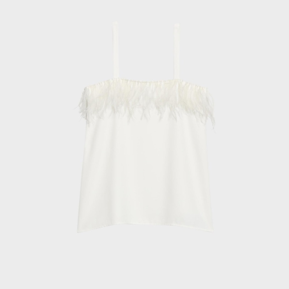 DKNY feather trim camisole white